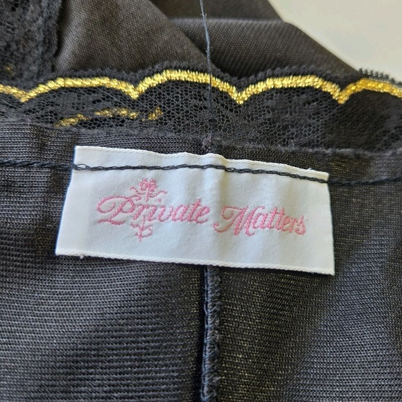 Private Matters Black Vtg 70s Lingerie Nightgown Slip Dress Size M Metalic - Picture 6 of 10